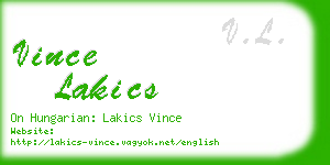 vince lakics business card